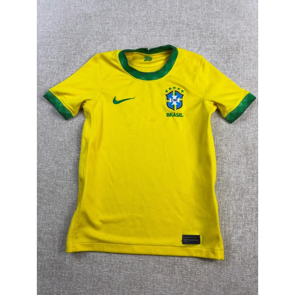 Nike Brazil National Team Soccer Jersey Kids Small Yellow Green Dri-FIT